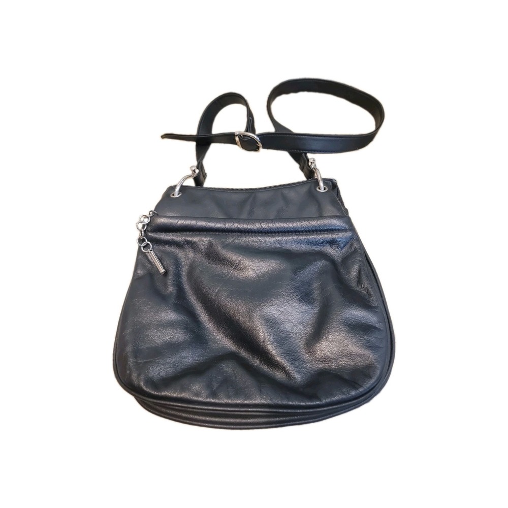 Vintage Y2K Sereta Black Leather Crossbody Handbag  Purse Silver‎ Hardware